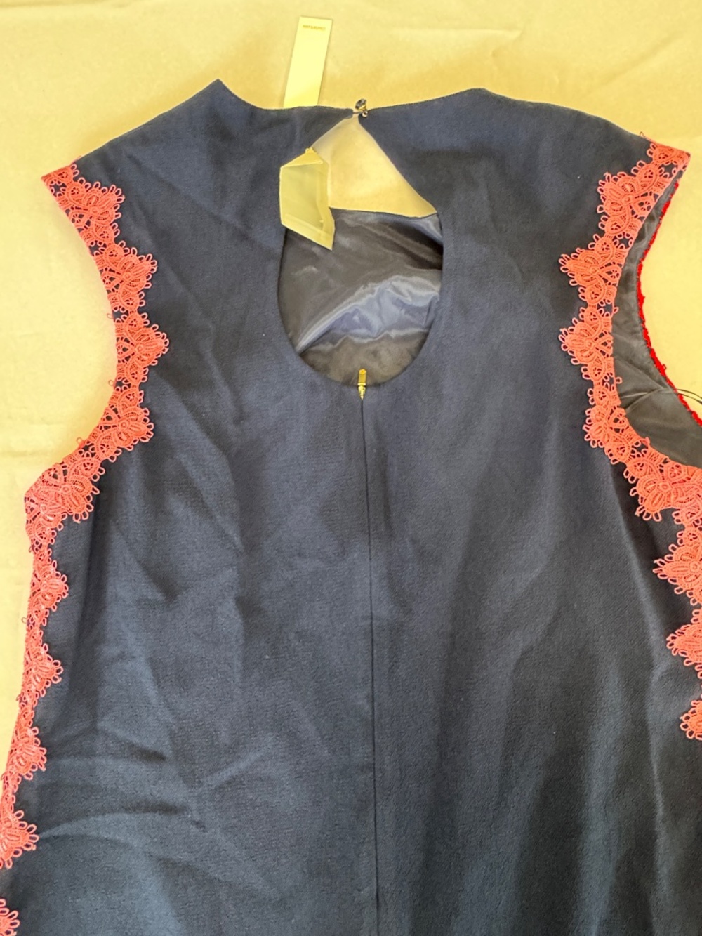 Trina Turk Whim Crochet Lace Trim Appliqué Shift Dress Navy Blue Size 16 NWT - Picture 12 of 15